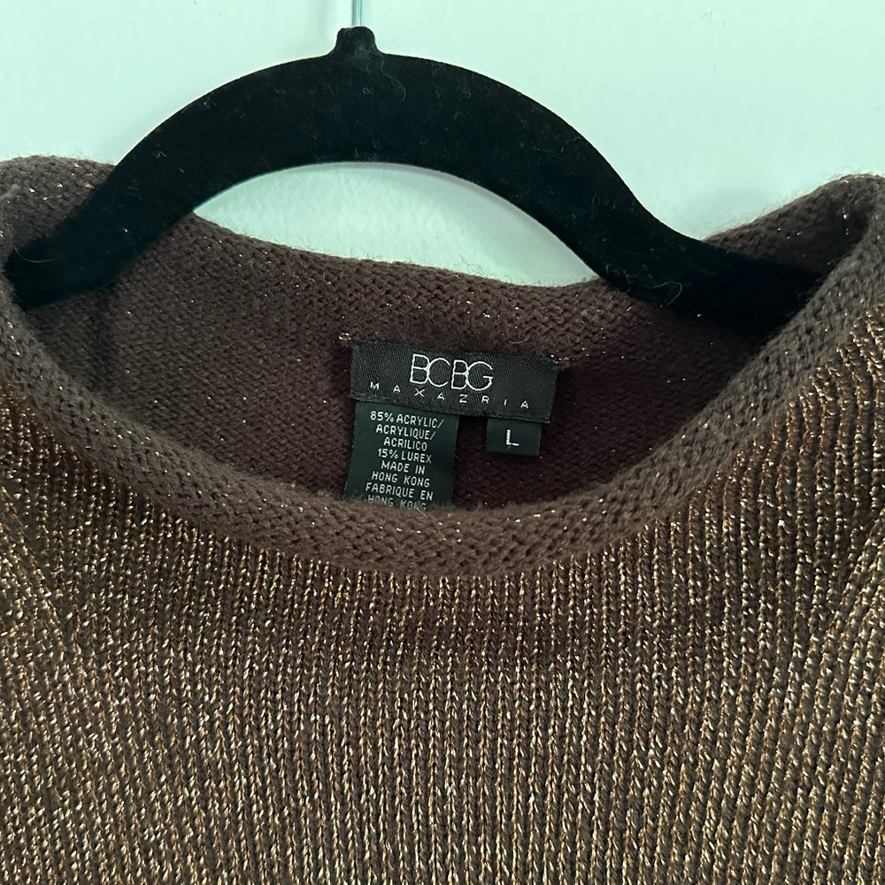 BCBG Max Azria brown & gold 
metallic roll-neck sweater -size L ~like new